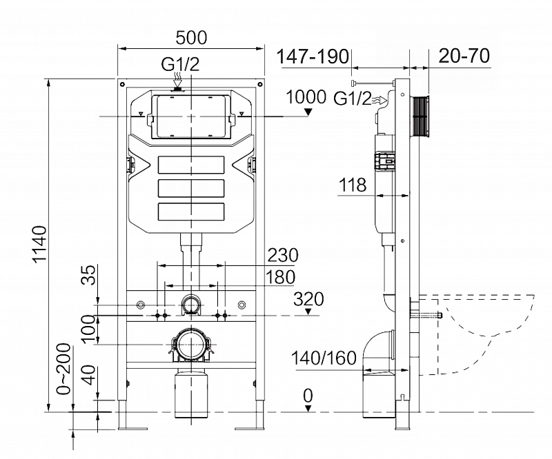 Комплект инсталляция унитаз кнопка Ceramica Nova CN4002MB_1001M_1000