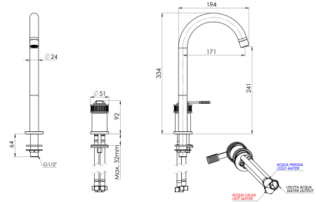 Смеситель для раковины REMER Atelier AL57LXV, сталь, шт