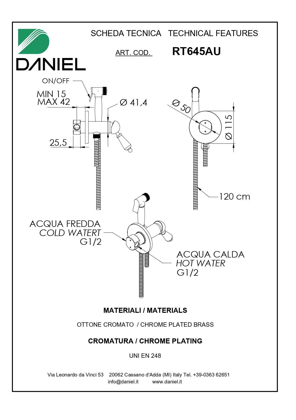 Daniel Retro, гигиенический душ со смесителем на хол./гор. воду, цвет золото RT645AU-DO