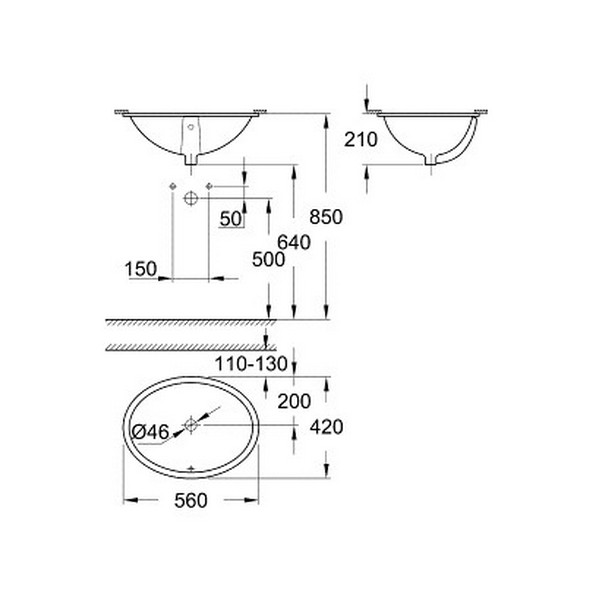 39423000 Grohe Bau Ceramic Universal Раковина встраиваемая снизу 55 см, альпин-белый