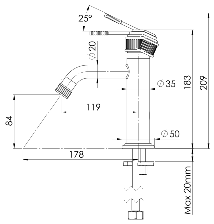 Смеситель для раковины REMER Atelier AL12XV, сталь, шт
