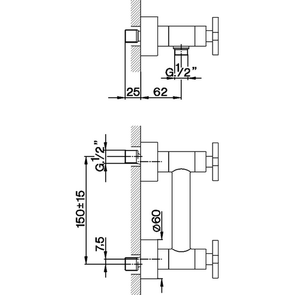 CISAL Barcelona Quad Смеситель двухвентильный настенный для душа, цвет: хром BQ00044121 Акция