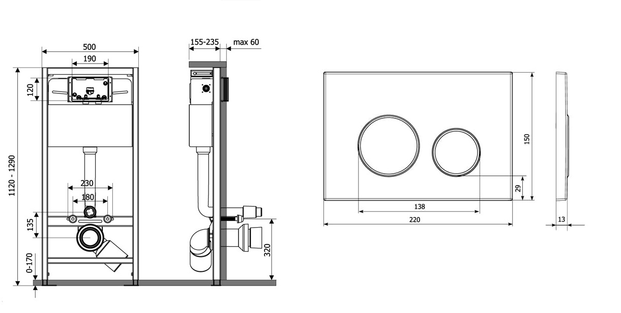 KK-POL SET/M500/145/K Premium Комплект инсталляции с клавишей M11, цвет черный матовый