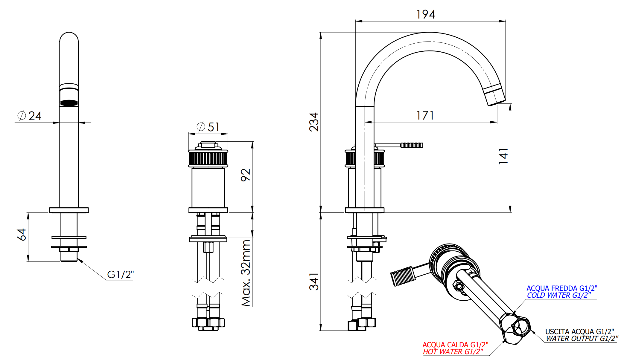 Смеситель для раковины REMER Atelier AL57BG, золото брашированное, шт
