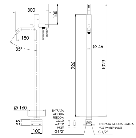 Смеситель для ванны напольный Daniel Trilogy TG678DP, золото брашированное, шт