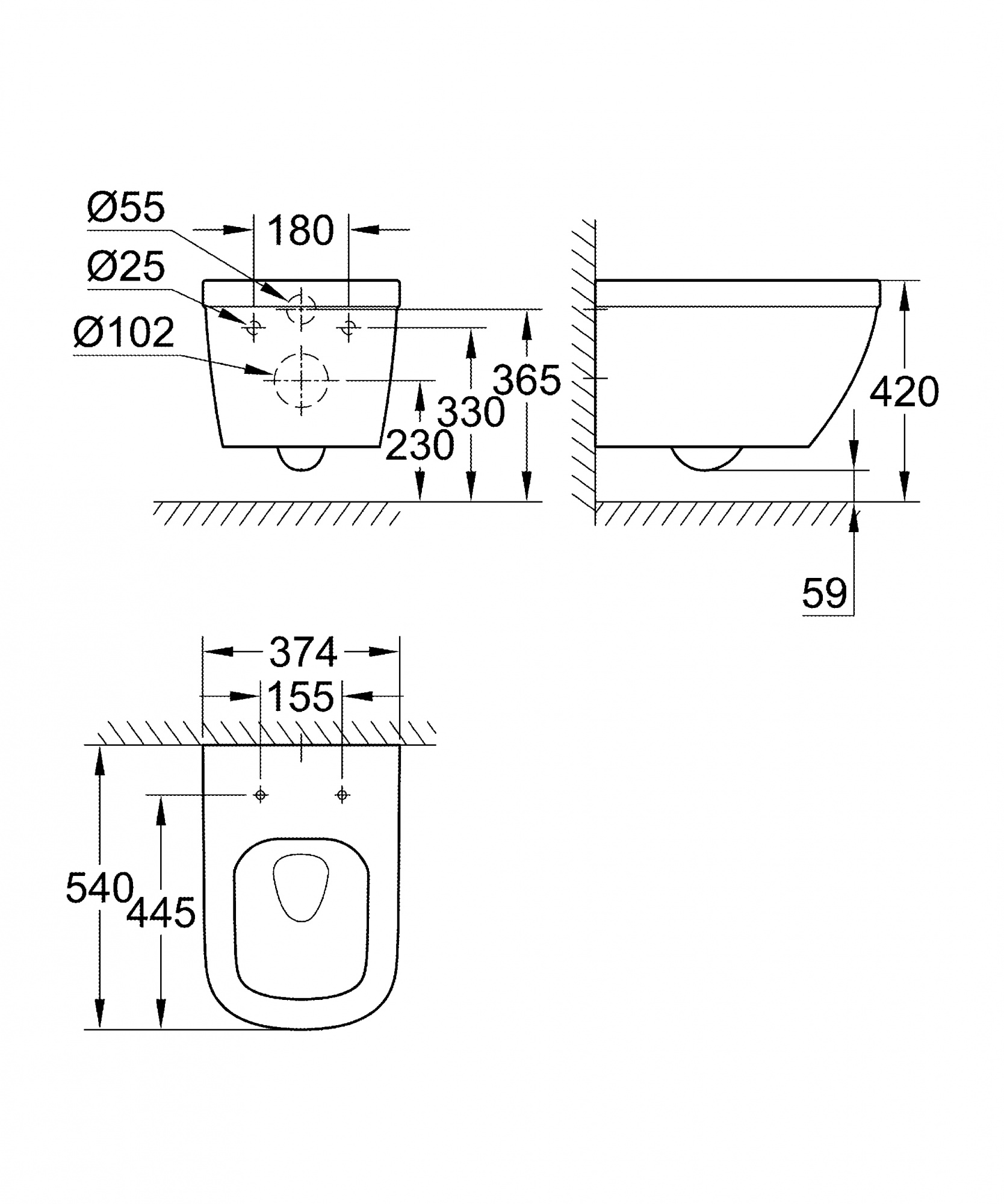 Grohe 39 328 000 Euro Ceramic Унитаз 54 см. подвесной безободковый